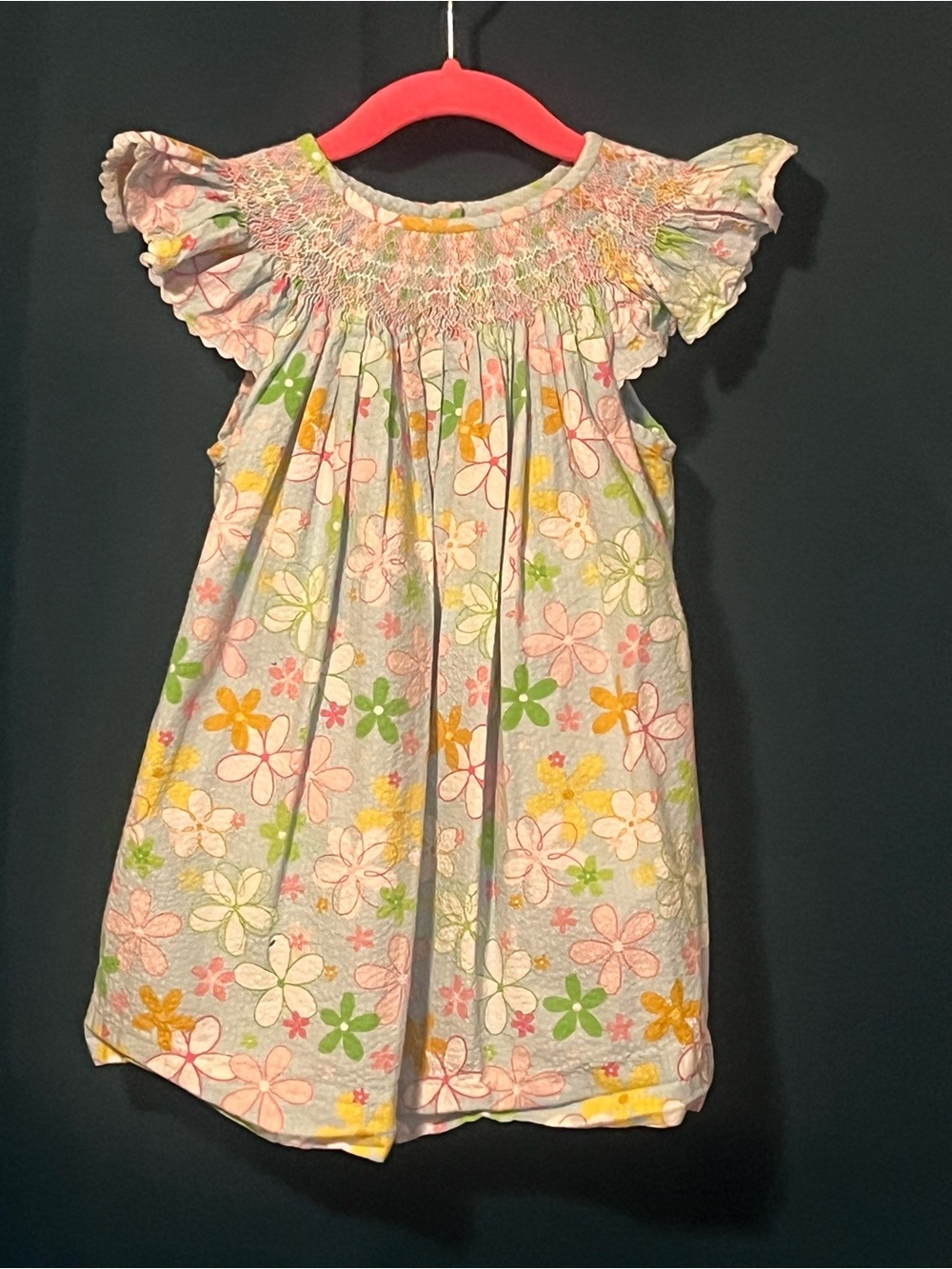 Classic Floral Smocked Flutter Sleeve Top - Pink, Yellow & Green